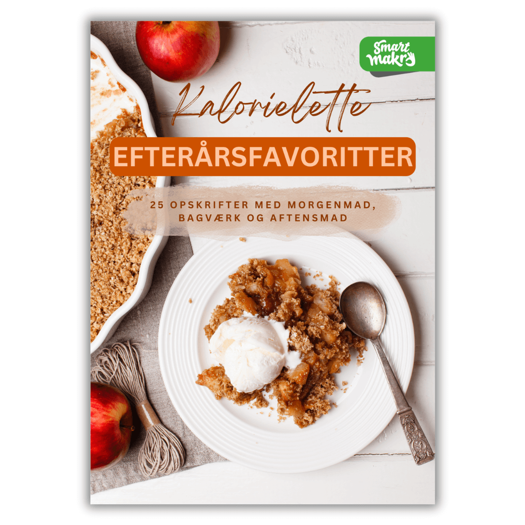 Kalorielette efterårsopskrifter. 25 opskrifter med lavt kalorieindhold. Sundt bagværk, morgenmad og aftensmad. E-bog og fysisk bog. Smart Makro sundhedsopskrifter. Efterårsmad uden skyld. Sunde søde sager. Kalorielet comfort food. Kostplan til efteråret. Hyggeretter med færre kalorier.