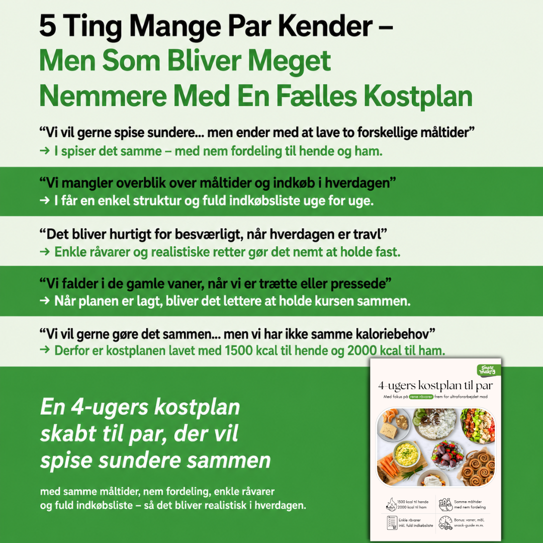 4-ugers kostplan til par (inkl. indkøbsliste)