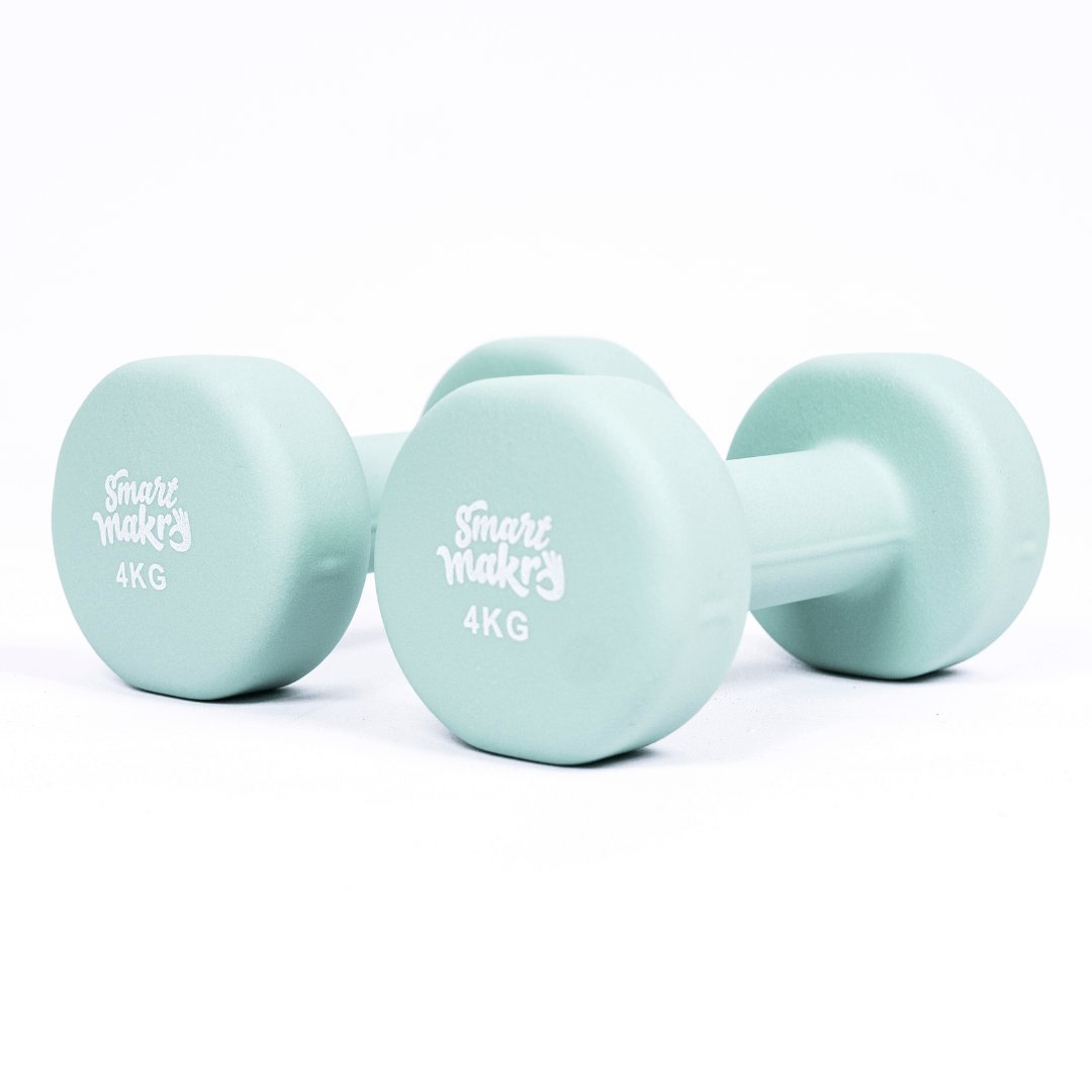 Smart Makro håndvægte 4 kg – sæt á 2 stk. Grønne håndvægte med skridsikker overflade. Dumbbells til hjemmetræning og styrketræning for kvinder. Perfekte til overkrop, ben og core-træning. Mat finish for godt greb. Fitnessudstyr i kompakt design. Neopren håndvægte med høj komfort. Håndvægte til toning, styrke og stabilitet. Træningsudstyr i høj kvalitet. Slidstærke vægte til funktionel træning. Vægte til armtræning, maveøvelser, squats og lunges. Let at rengøre, nemme at opbevare. Håndvægte i Smart Makros si