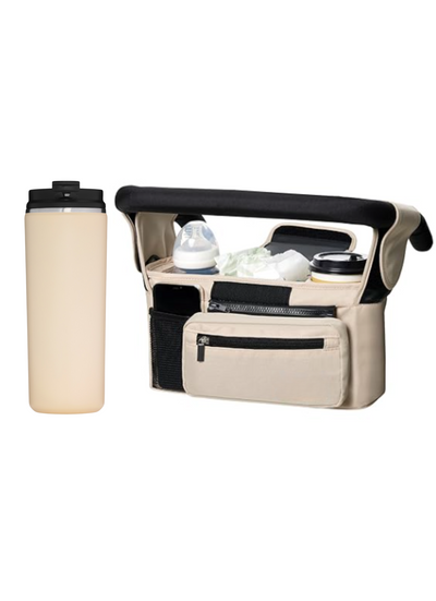 Barnevognstaske, taske til barnevogn, barnevogn organizer, barnevognstaske med kopholder, barnevognstaske med termokop, barnevogn taske med rum, praktisk barnevognstaske,500 ml termokop, termokop til barnevogn, termokrus med låg, termokop til kaffe og te, tåler opvaskemaskine. opvasker
