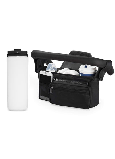 Barnevognstaske, taske til barnevogn, barnevogn organizer, barnevognstaske med kopholder, barnevognstaske med termokop, barnevogn taske med rum, praktisk barnevognstaske,500 ml termokop, termokop til barnevogn, termokrus med låg, termokop til kaffe og te, tåler opvaskemaskine. opvasker