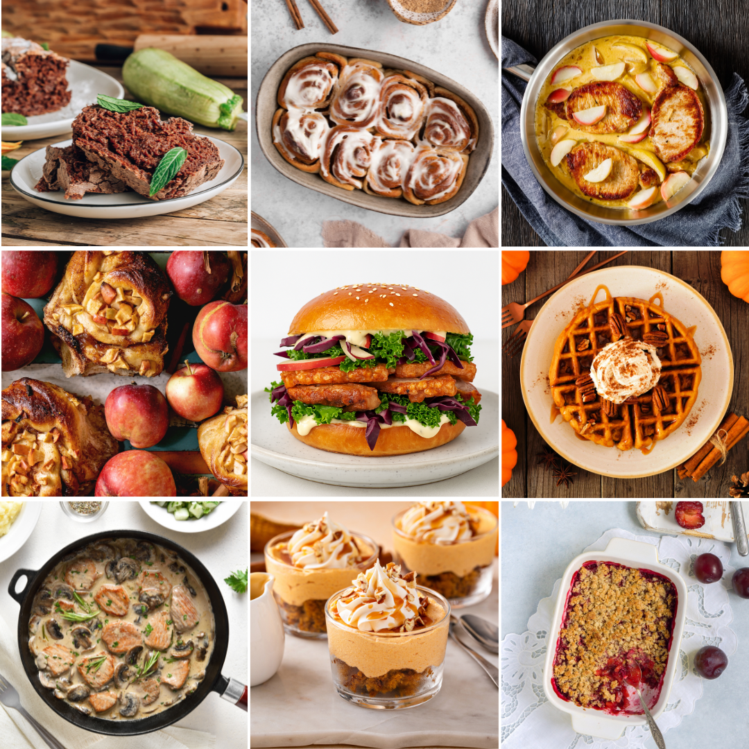 Kalorielette efterårsopskrifter. Sund mad til efteråret. Nemme opskrifter med få kalorier. Æblekage uden sukker. Svampesauce med grøntsager. Sunde kanelsnegle. Proteinburger. Kalorielet gryderet. Sunde vafler med topping. Sund crumble med frugt. Græskar dessert. Efterårsmad med lavt kalorieindhold. Sunde søde opskrifter. Comfort food til vægttab. Hverdagsretter med færre kalorier. Opskrifter til kostplan. Smart Makro opskrifter til efterår og hygge.