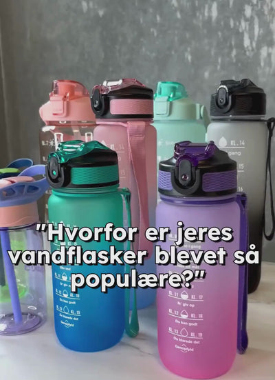  Vandflaske med tidsmarkering. BPA fri. kan komme i opvaskeren. tåler opvaskemaskine. Opvaskemaskinesikker. Drikkedunk til træning. Motivationsflaske. One-click åbning + sugerør. passer i køleskabslågen, samt bilens kopholder. mange farver