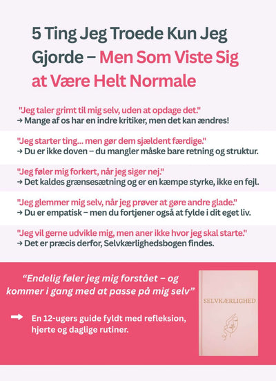 Selvkærlighed. Personlig udvikling. Daglige rutiner. Mental sundhed. Taknemmelighedsøvelser. Vaner og refleksion. Citater til selvværd. Struktur og ro i hverdagen. Øvelser til indre balance. Mental træning. Selvomsorg. Guide til selvkærlighed. Inspiration til hverdagen. Selvudviklingsbog.