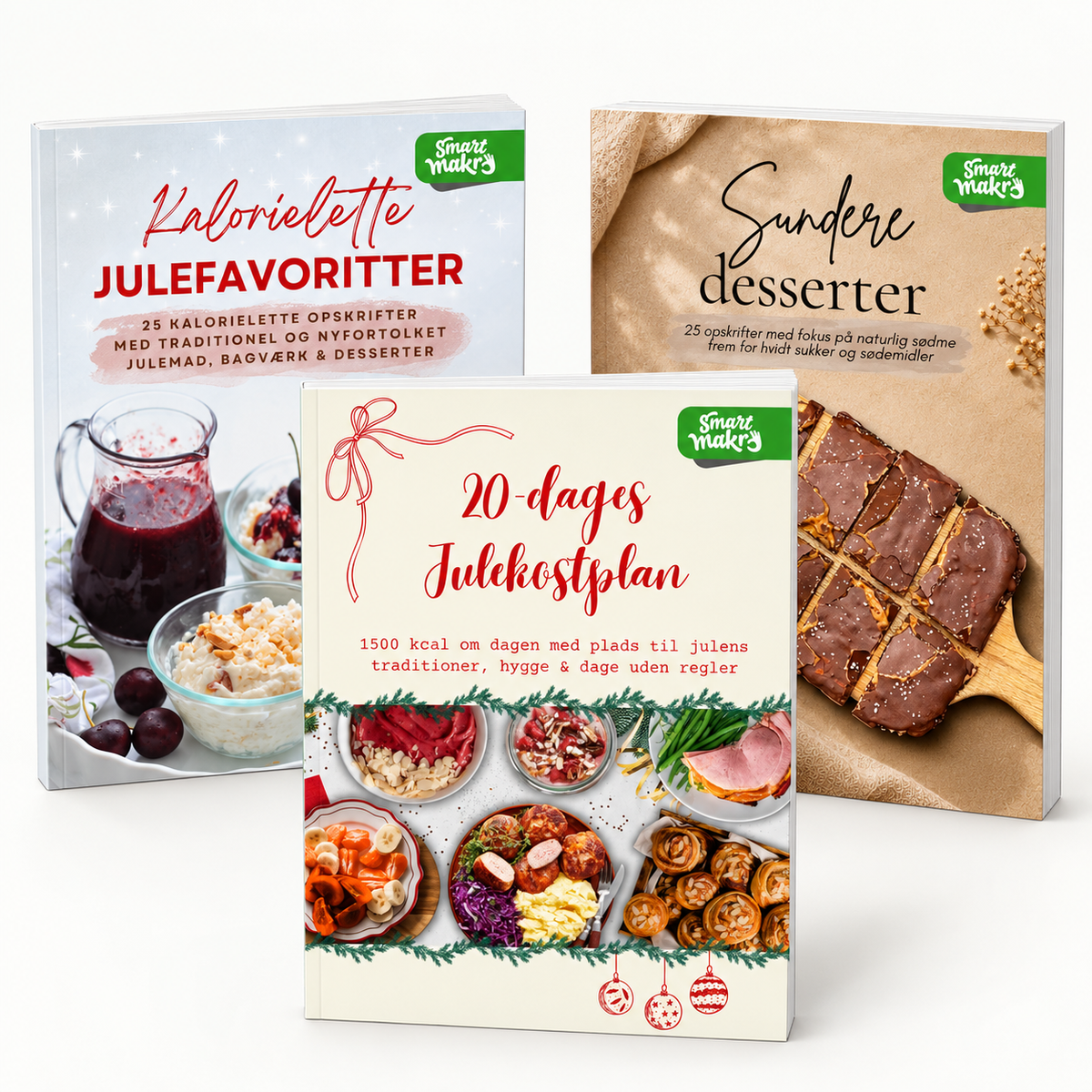 Jul med plan & sødt: tre fysiske bøger med julekostplan, julefavoritter og desserter.