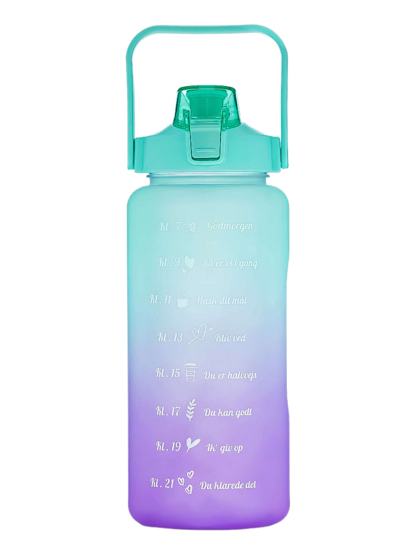 2L motivationsvandflaske med tidspåmindelser. Smart vandflaske til voksne. Drikkeflaske med sugerør og one-click åbning. BPA-fri og 100 % tæt. Opvaskemaskinesikker drikkedunk. Vandflaske til arbejde, bil, fitness og hverdagsbrug. Hjælp til at drikke mere vand. Flaske med mål og tidsmarkering. Sund livsstil. Bedre hydrering. Populær drikkeflaske til kvinder og mænd. Smart Makro flaske. Stor vandflaske med motiverende design.